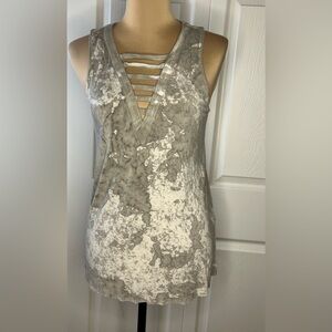 American Eagle Outfitters Gray and White Ladder Neck Top